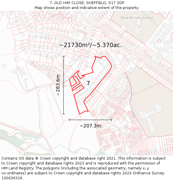 7, OLD HAY CLOSE, SHEFFIELD, S17 3GP: Plot and title map