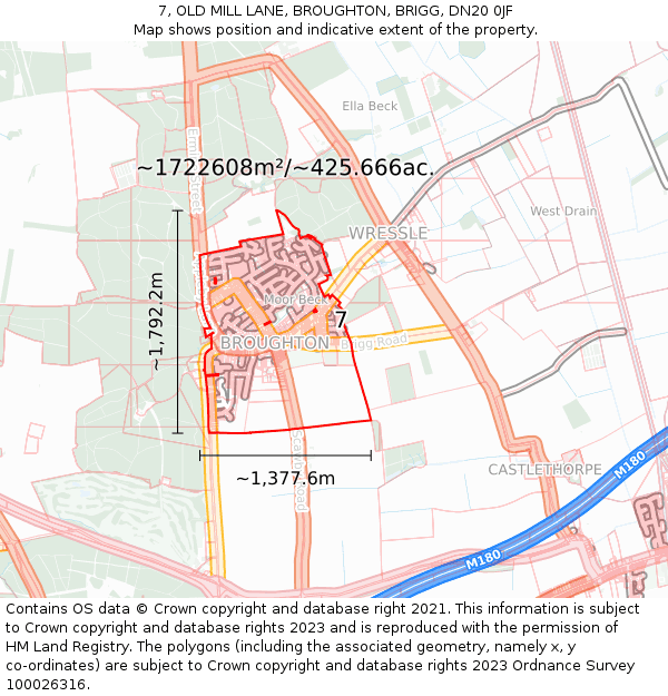 7, OLD MILL LANE, BROUGHTON, BRIGG, DN20 0JF: Plot and title map