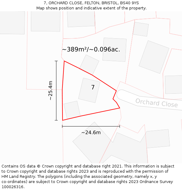 7, ORCHARD CLOSE, FELTON, BRISTOL, BS40 9YS: Plot and title map