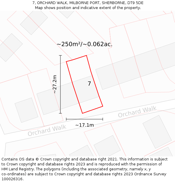 7, ORCHARD WALK, MILBORNE PORT, SHERBORNE, DT9 5DE: Plot and title map