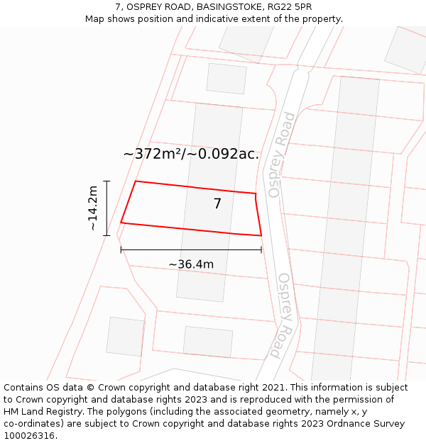 7, OSPREY ROAD, BASINGSTOKE, RG22 5PR: Plot and title map