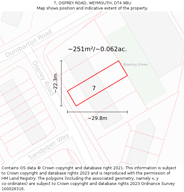 7, OSPREY ROAD, WEYMOUTH, DT4 9BU: Plot and title map