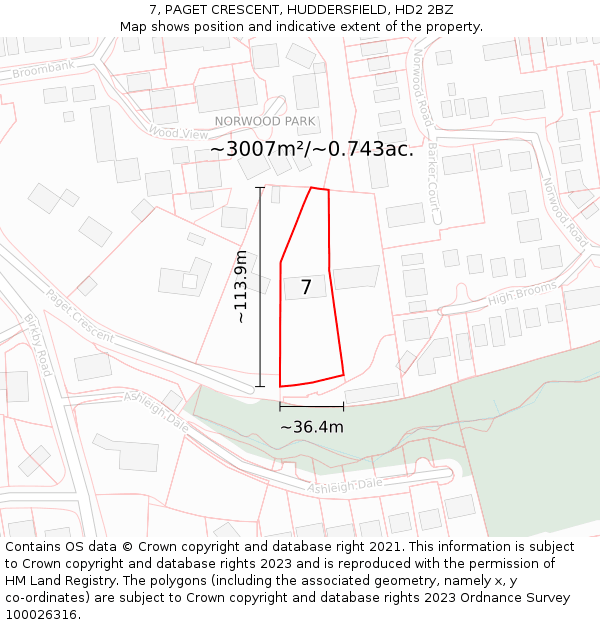 7, PAGET CRESCENT, HUDDERSFIELD, HD2 2BZ: Plot and title map