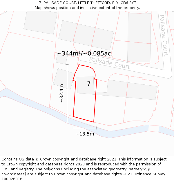 7, PALISADE COURT, LITTLE THETFORD, ELY, CB6 3YE: Plot and title map