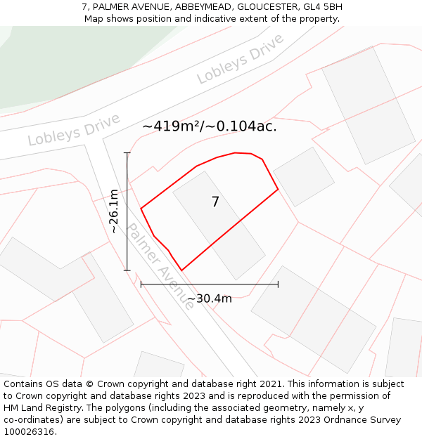 7, PALMER AVENUE, ABBEYMEAD, GLOUCESTER, GL4 5BH: Plot and title map