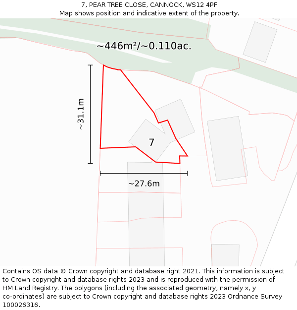 7, PEAR TREE CLOSE, CANNOCK, WS12 4PF: Plot and title map