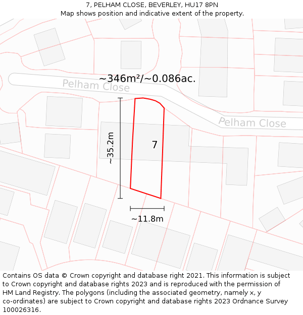 7, PELHAM CLOSE, BEVERLEY, HU17 8PN: Plot and title map