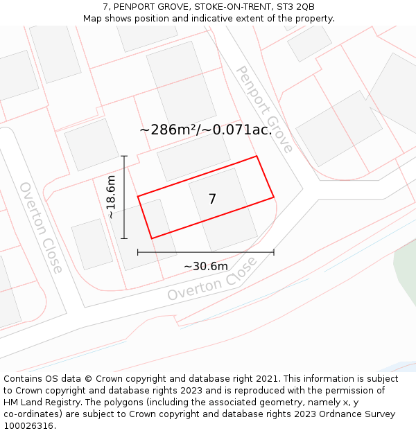 7, PENPORT GROVE, STOKE-ON-TRENT, ST3 2QB: Plot and title map