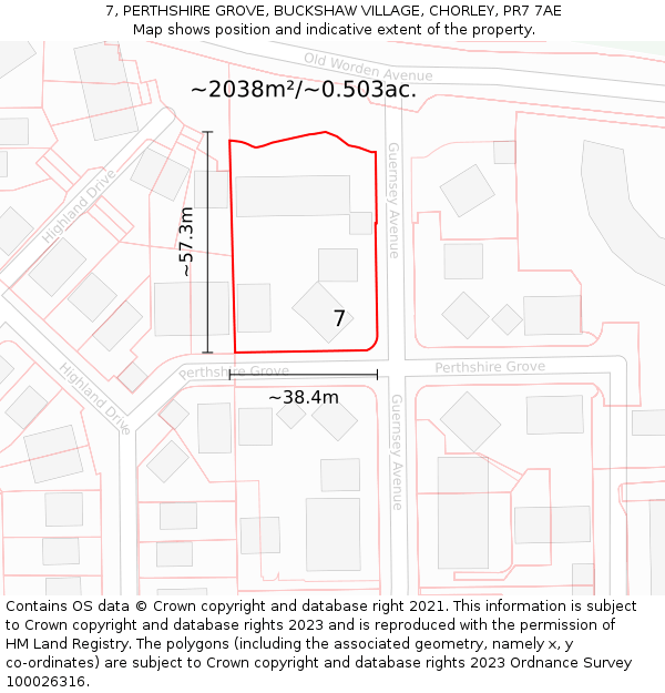 7, PERTHSHIRE GROVE, BUCKSHAW VILLAGE, CHORLEY, PR7 7AE: Plot and title map