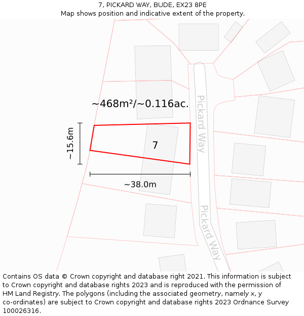 7, PICKARD WAY, BUDE, EX23 8PE: Plot and title map