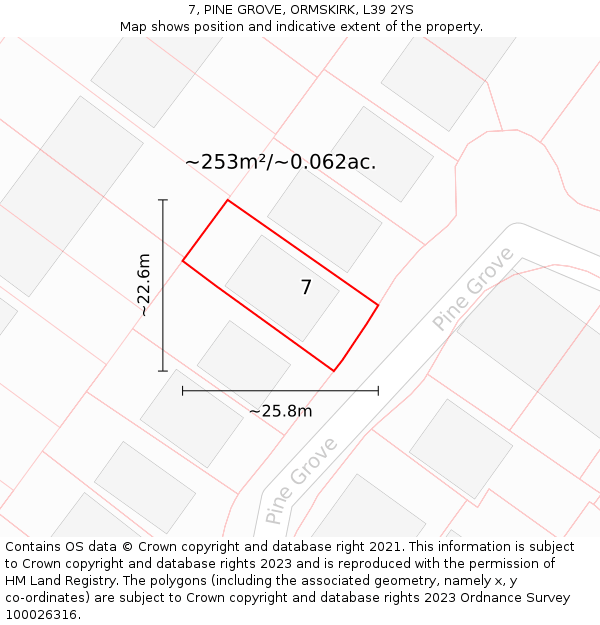 7, PINE GROVE, ORMSKIRK, L39 2YS: Plot and title map