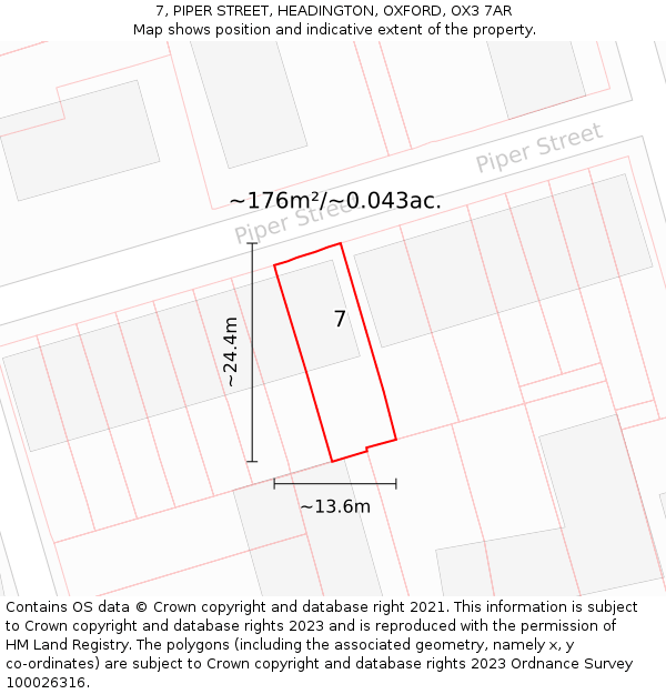 7, PIPER STREET, HEADINGTON, OXFORD, OX3 7AR: Plot and title map