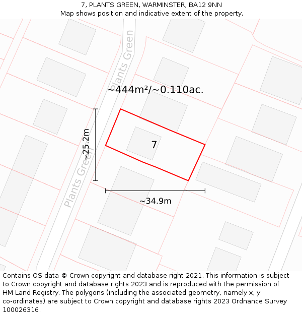 7, PLANTS GREEN, WARMINSTER, BA12 9NN: Plot and title map