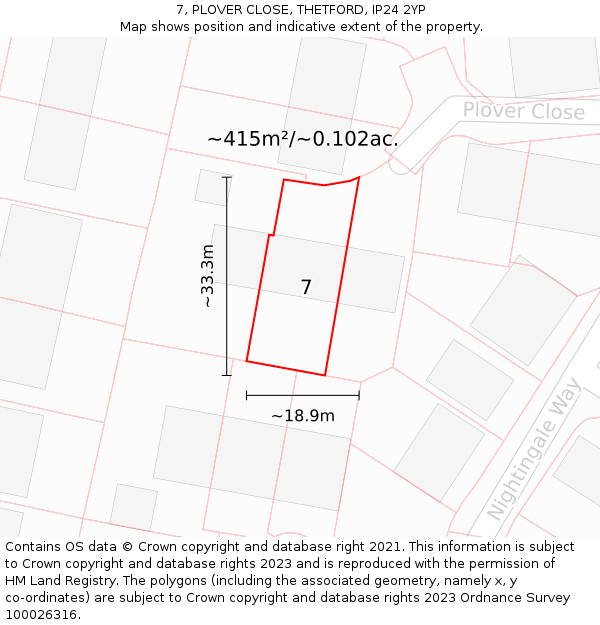 7, PLOVER CLOSE, THETFORD, IP24 2YP: Plot and title map