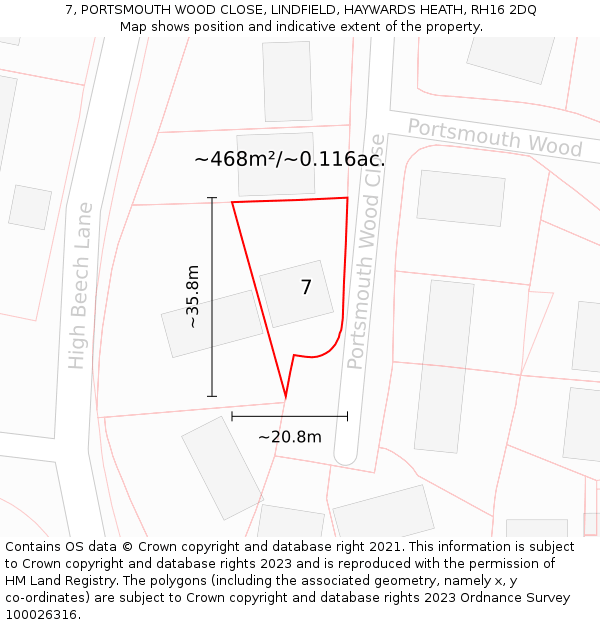 7, PORTSMOUTH WOOD CLOSE, LINDFIELD, HAYWARDS HEATH, RH16 2DQ: Plot and title map