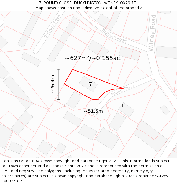 7, POUND CLOSE, DUCKLINGTON, WITNEY, OX29 7TH: Plot and title map