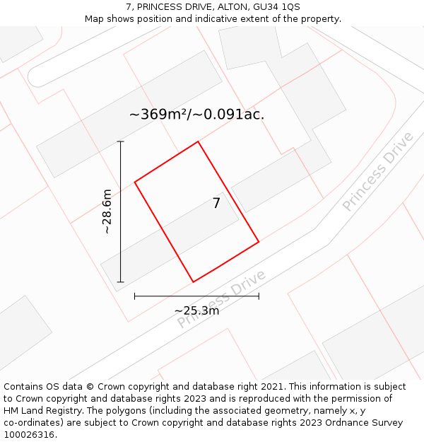 7, PRINCESS DRIVE, ALTON, GU34 1QS: Plot and title map