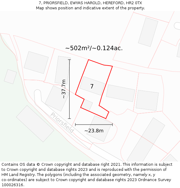 7, PRIORSFIELD, EWYAS HAROLD, HEREFORD, HR2 0TX: Plot and title map