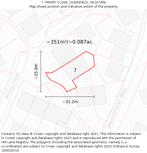 7, PRIORY CLOSE, DUKINFIELD, SK16 5RW: Plot and title map