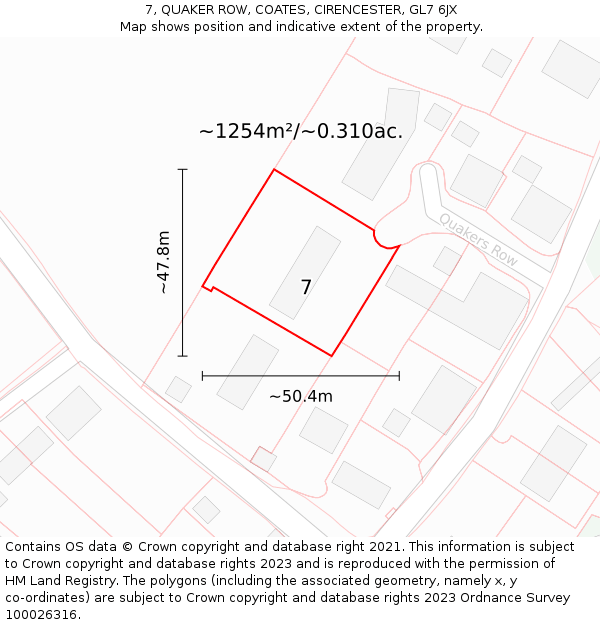 7, QUAKER ROW, COATES, CIRENCESTER, GL7 6JX: Plot and title map