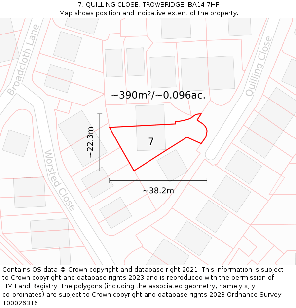 7, QUILLING CLOSE, TROWBRIDGE, BA14 7HF: Plot and title map