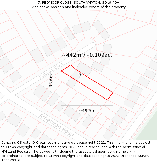 7, REDMOOR CLOSE, SOUTHAMPTON, SO19 4DH: Plot and title map