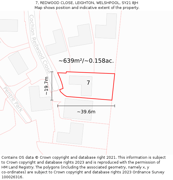 7, REDWOOD CLOSE, LEIGHTON, WELSHPOOL, SY21 8JH: Plot and title map