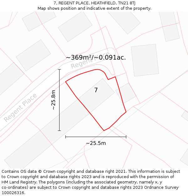 7, REGENT PLACE, HEATHFIELD, TN21 8TJ: Plot and title map