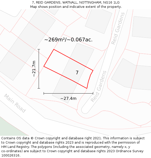 7, REID GARDENS, WATNALL, NOTTINGHAM, NG16 1LG: Plot and title map