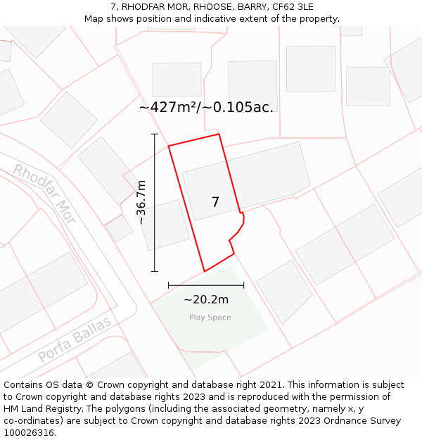 7, RHODFAR MOR, RHOOSE, BARRY, CF62 3LE: Plot and title map