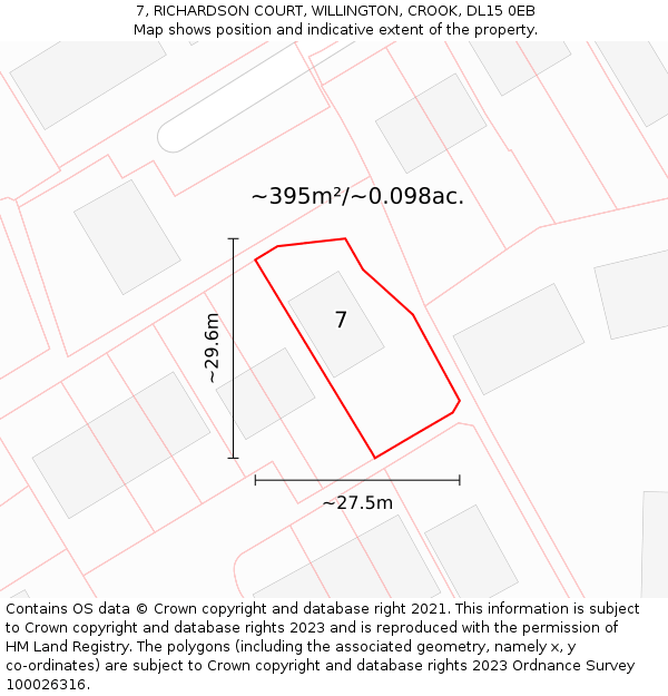 7, RICHARDSON COURT, WILLINGTON, CROOK, DL15 0EB: Plot and title map