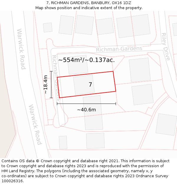 7, RICHMAN GARDENS, BANBURY, OX16 1DZ: Plot and title map