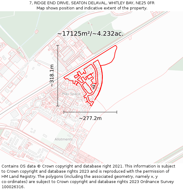 7, RIDGE END DRIVE, SEATON DELAVAL, WHITLEY BAY, NE25 0FR: Plot and title map