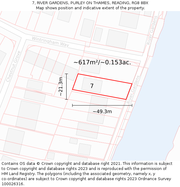 7, RIVER GARDENS, PURLEY ON THAMES, READING, RG8 8BX: Plot and title map