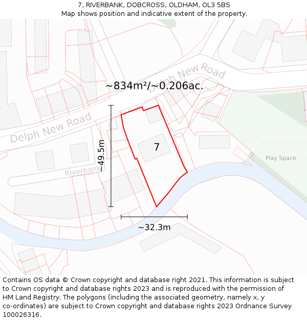 7, RIVERBANK, DOBCROSS, OLDHAM, OL3 5BS: Plot and title map