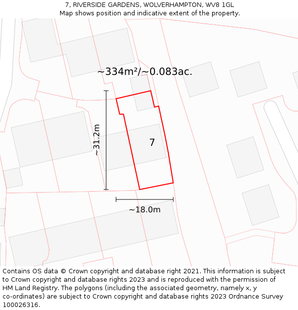 7, RIVERSIDE GARDENS, WOLVERHAMPTON, WV8 1GL: Plot and title map