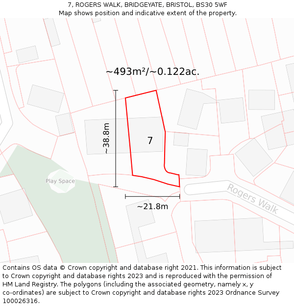 7, ROGERS WALK, BRIDGEYATE, BRISTOL, BS30 5WF: Plot and title map