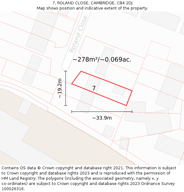 7, ROLAND CLOSE, CAMBRIDGE, CB4 2DJ: Plot and title map