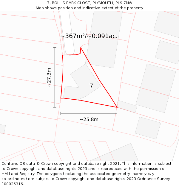 7, ROLLIS PARK CLOSE, PLYMOUTH, PL9 7NW: Plot and title map