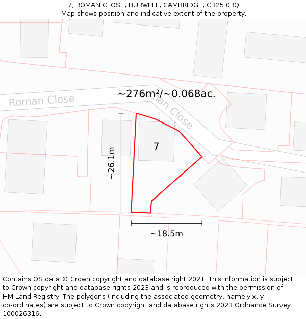 7, ROMAN CLOSE, BURWELL, CAMBRIDGE, CB25 0RQ: Plot and title map