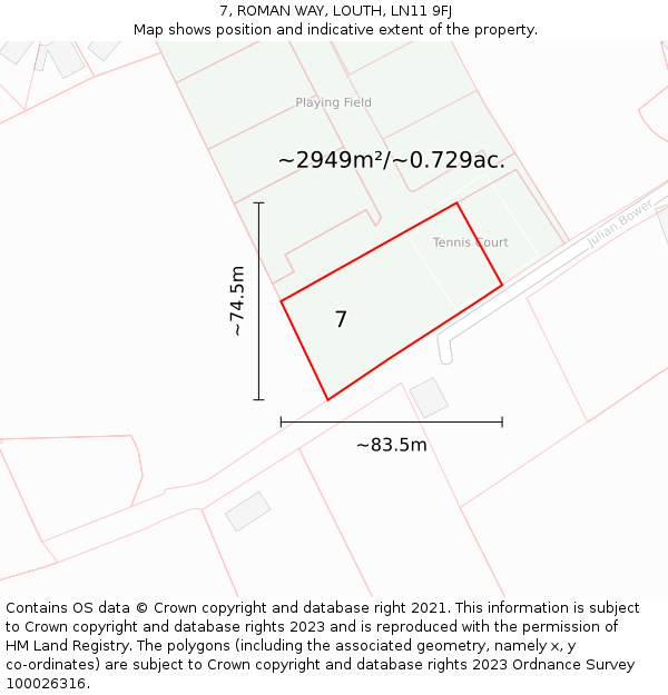 7, ROMAN WAY, LOUTH, LN11 9FJ: Plot and title map