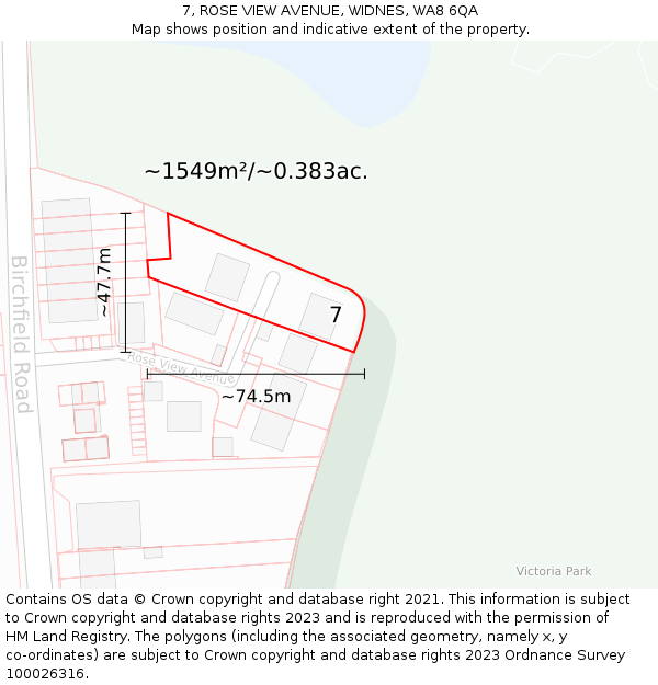 7, ROSE VIEW AVENUE, WIDNES, WA8 6QA: Plot and title map