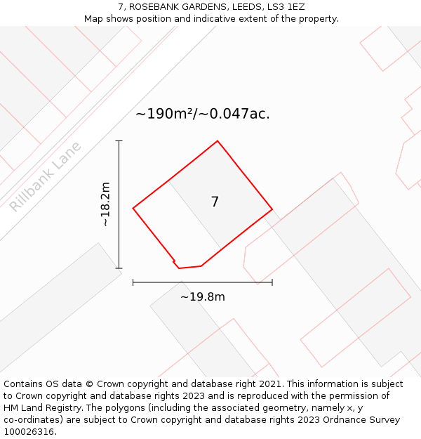 7, ROSEBANK GARDENS, LEEDS, LS3 1EZ: Plot and title map