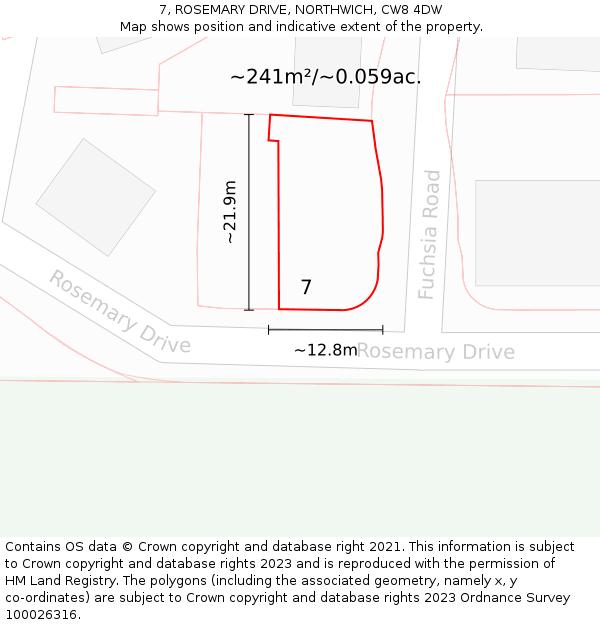 7, ROSEMARY DRIVE, NORTHWICH, CW8 4DW: Plot and title map