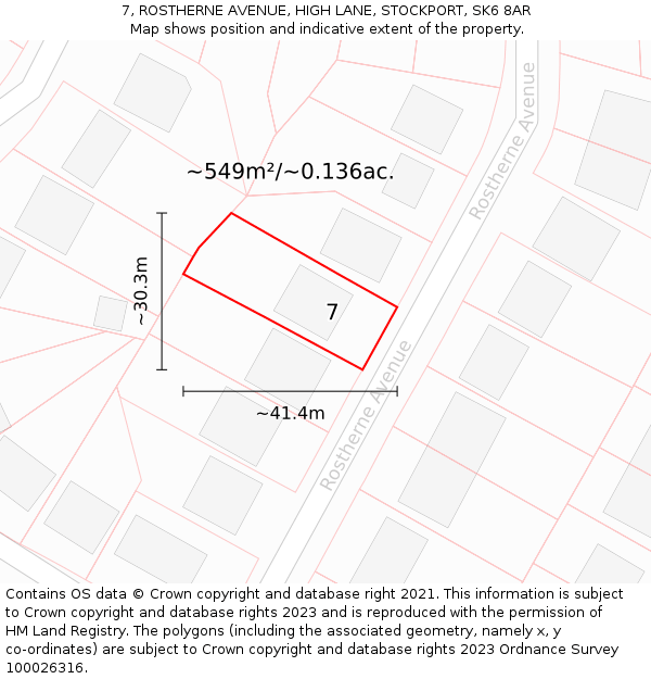 7, ROSTHERNE AVENUE, HIGH LANE, STOCKPORT, SK6 8AR: Plot and title map