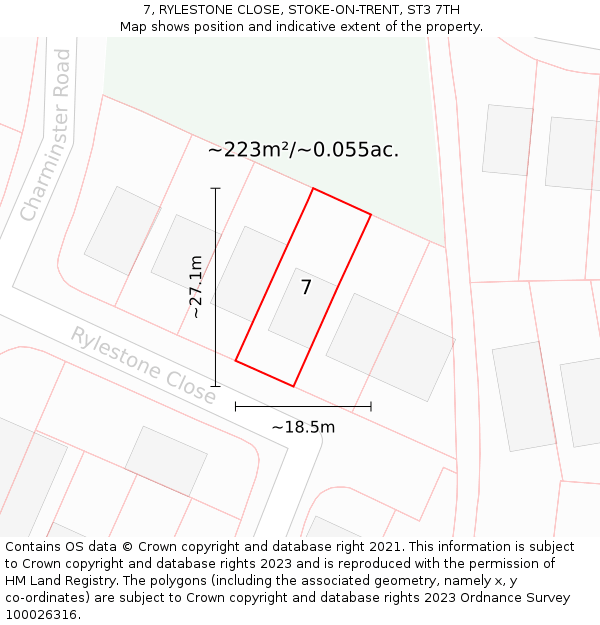 7, RYLESTONE CLOSE, STOKE-ON-TRENT, ST3 7TH: Plot and title map