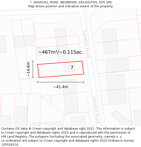 7, SANDHILL ROAD, BEGBROKE, KIDLINGTON, OX5 1RS: Plot and title map