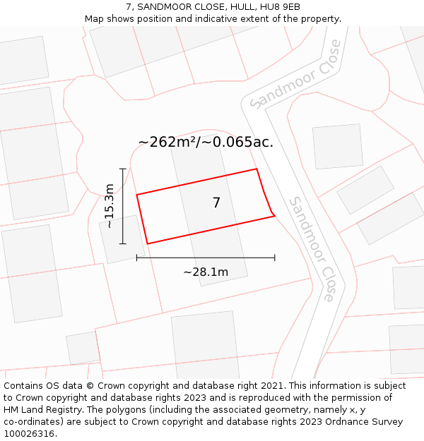 7, SANDMOOR CLOSE, HULL, HU8 9EB: Plot and title map