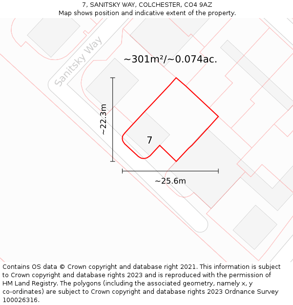 7, SANITSKY WAY, COLCHESTER, CO4 9AZ: Plot and title map