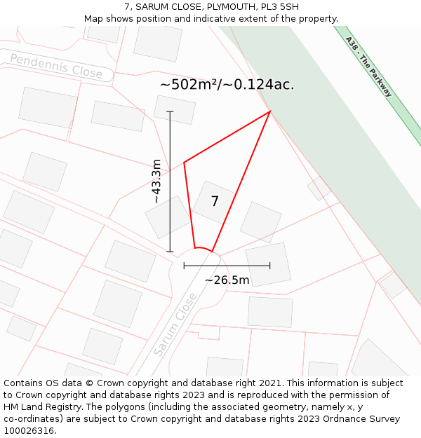 7, SARUM CLOSE, PLYMOUTH, PL3 5SH: Plot and title map